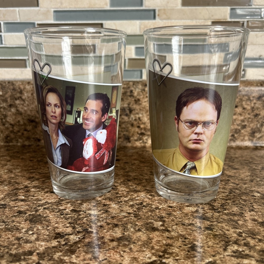 The Office Glassware Set‎ 16 ounce glasses Valentines Day Michael Scott Dwight